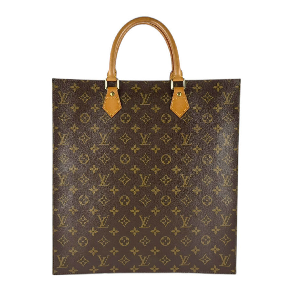 Louis Vuitton Monogram Sac Plat Canvas Tote Bag Gold Brown